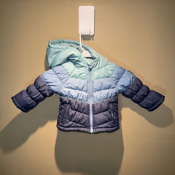 OshKosh B’Gosh Blue Hooded Puffer Coat Jacket Baby Toddler Size 12M - Picture 1 of 4